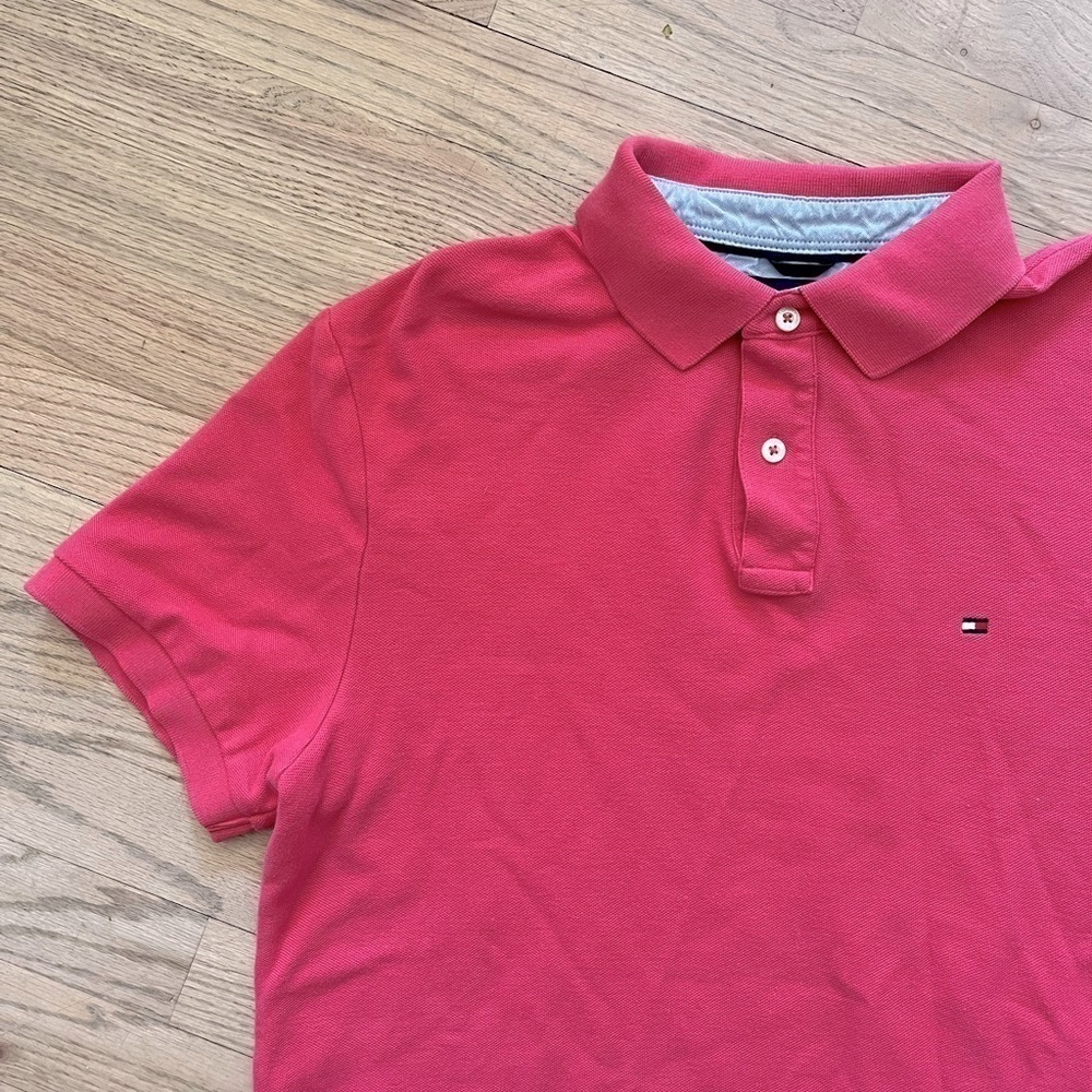 Tommy Hilfiger Solid Collar Polo Shirt Salmon Pink Men Size Large EUC